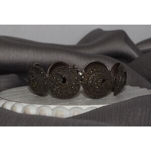 Vintage Sterling Silver Swirl Marcasite Link Bracelet 29.2G / 6.5in / 19.5mm